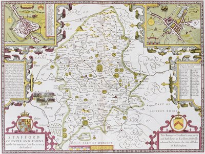 Stafford County en Town, gegraveerd door Jodocus Hondius (1563-1612) uit John Speed